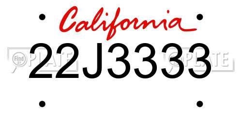 22J3333 California License Plate
