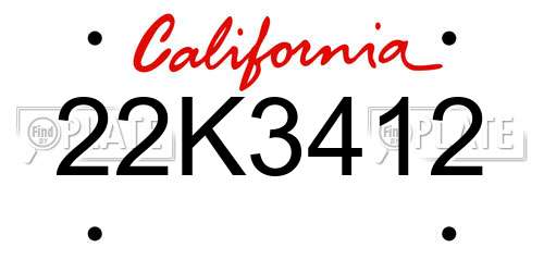 22K3412 California License Plate