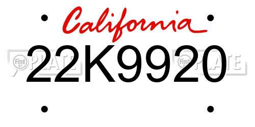 22K9920 California License Plate