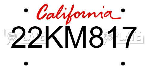 22KM817 California License Plate
