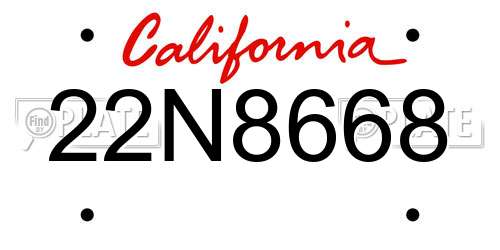 22N8668 California License Plate