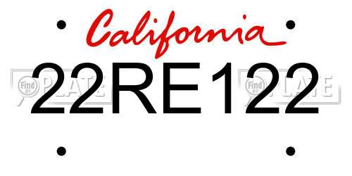 22RE122 California License Plate