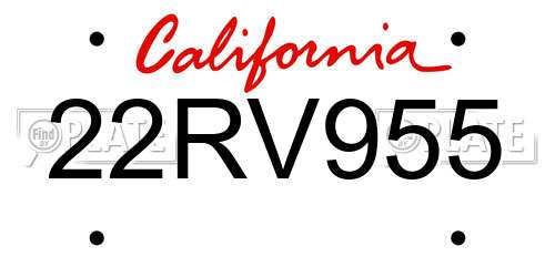 22RV955 California License Plate
