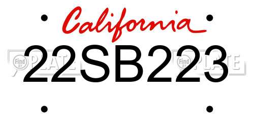 22SB223 California License Plate