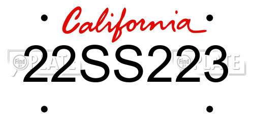 22SS223 California License Plate