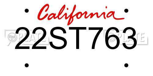 22ST763 California License Plate
