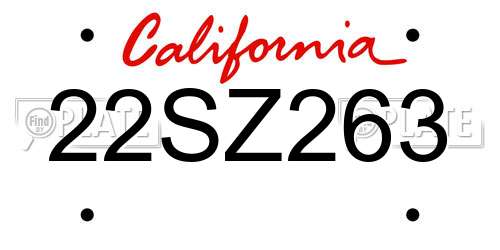 22SZ263 California License Plate