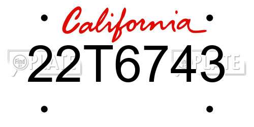 22T6743 California License Plate