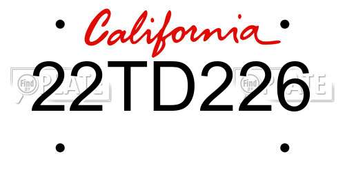 22TD226 California License Plate
