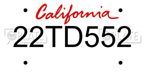 22TD552 California License Plate