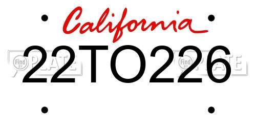 22TO226 California License Plate