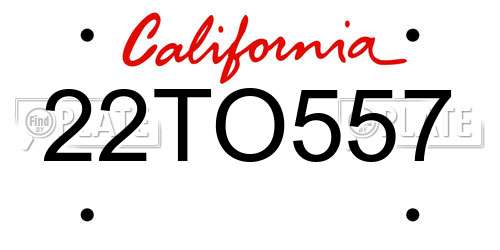 22TO557 California License Plate