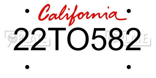 22TO582 California License Plate