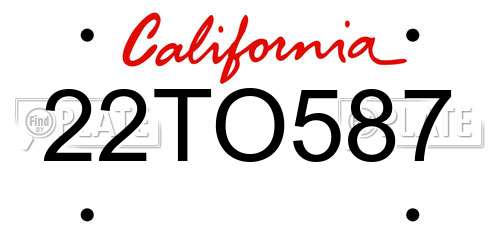 22TO587 California License Plate