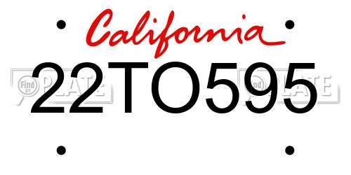 22TO595 California License Plate