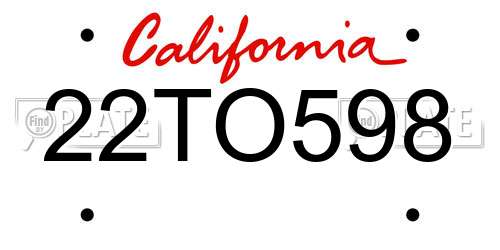 22TO598 California License Plate