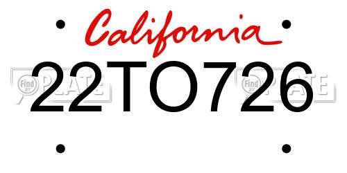 22TO726 California License Plate