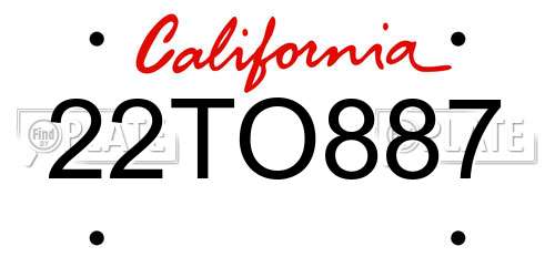 22TO887 California License Plate