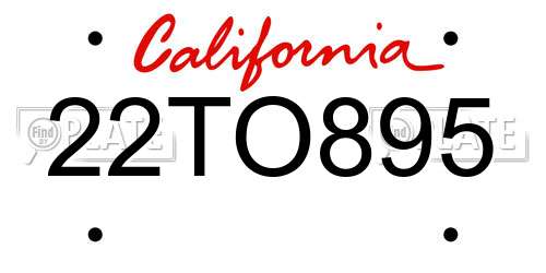 22TO895 California License Plate