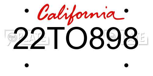 22TO898 California License Plate