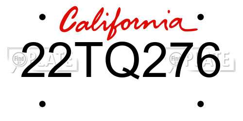 22TQ276 California License Plate