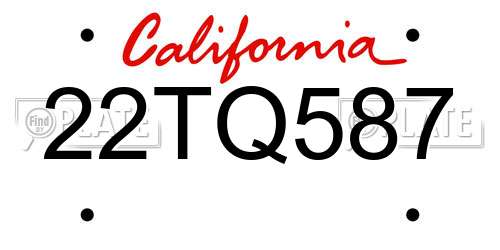 22TQ587 California License Plate