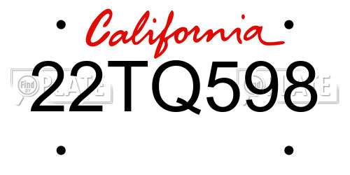 22TQ598 California License Plate