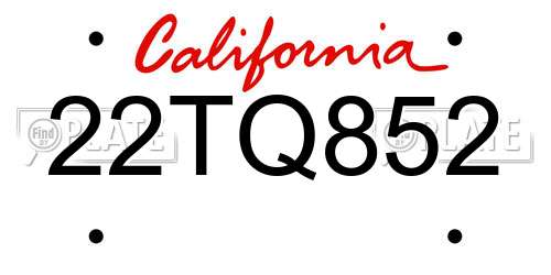 22TQ852 California License Plate