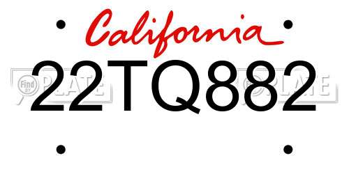22TQ882 California License Plate