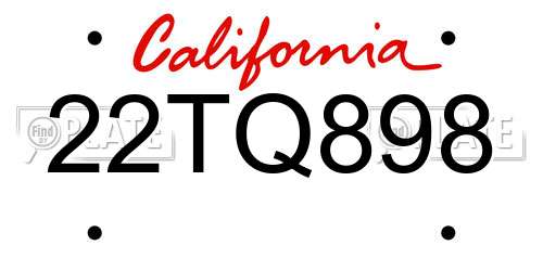 22TQ898 California License Plate