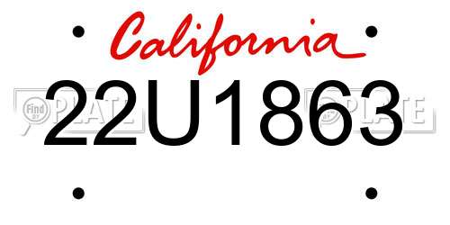 22U1863 California License Plate