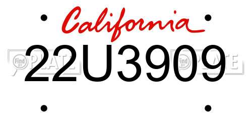 22U3909 California License Plate