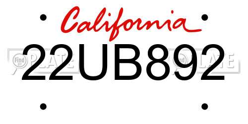 22UB892 California License Plate