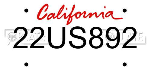 22US892 California License Plate