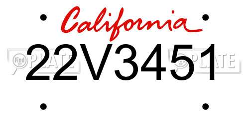 22V3451 California License Plate