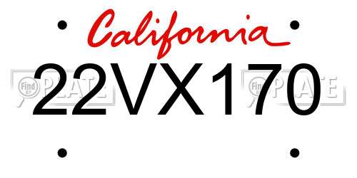 22VX170 California License Plate