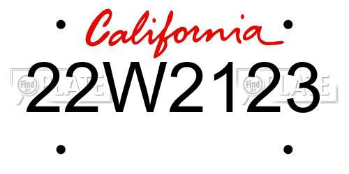 22W2123 California License Plate