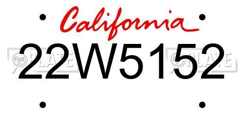 22W5152 California License Plate