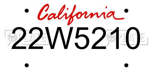 22W5210 California License Plate