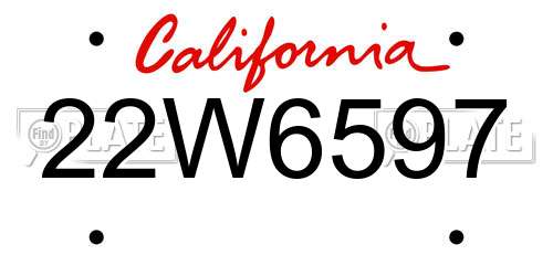 22W6597 California License Plate