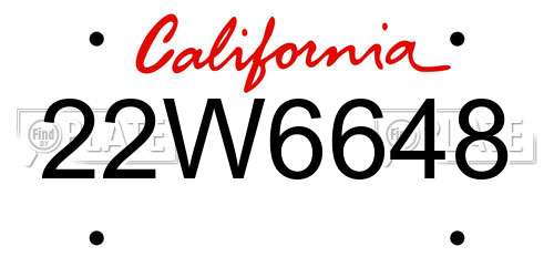 22W6648 California License Plate