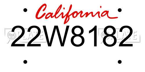 22W8182 California License Plate