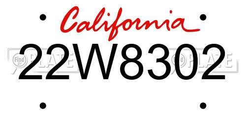 22W8302 California License Plate