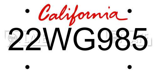 22WG985 California License Plate