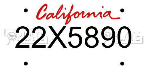 22X5890 California License Plate