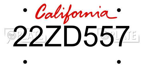 22ZD557 California License Plate