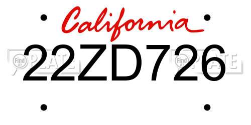 22ZD726 California License Plate
