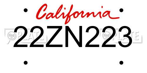 22ZN223 California License Plate