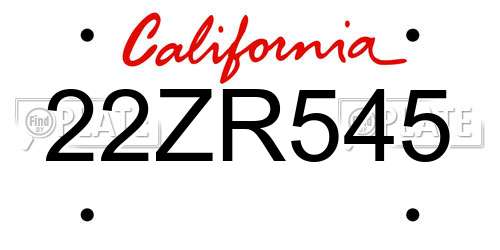 22ZR545 California License Plate