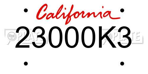 23000K3 California License Plate